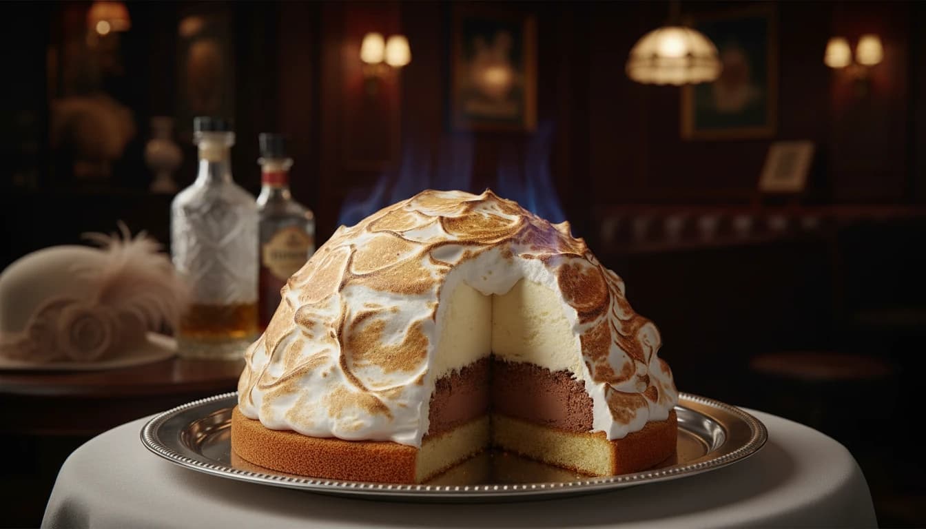 Spectacular Baked Alaska with golden brown meringue