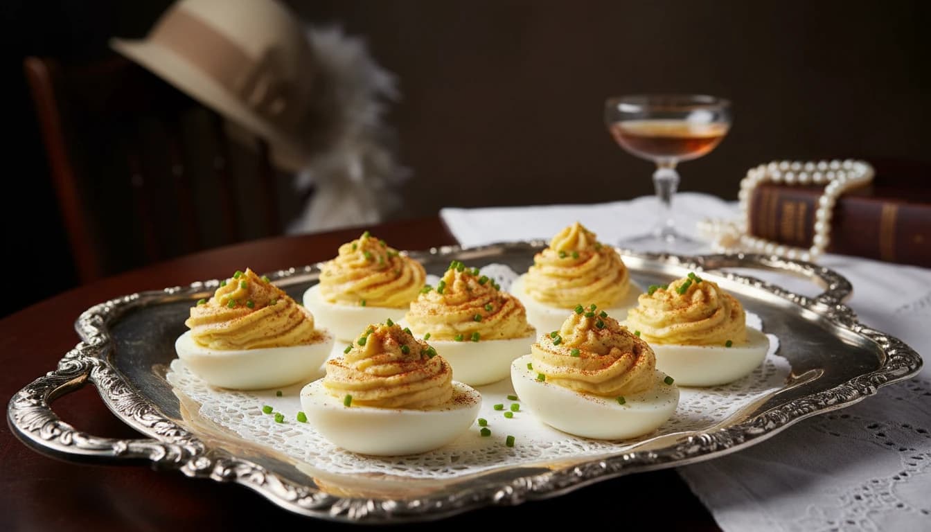Classic Deviled Eggs garnished with paprika and chives