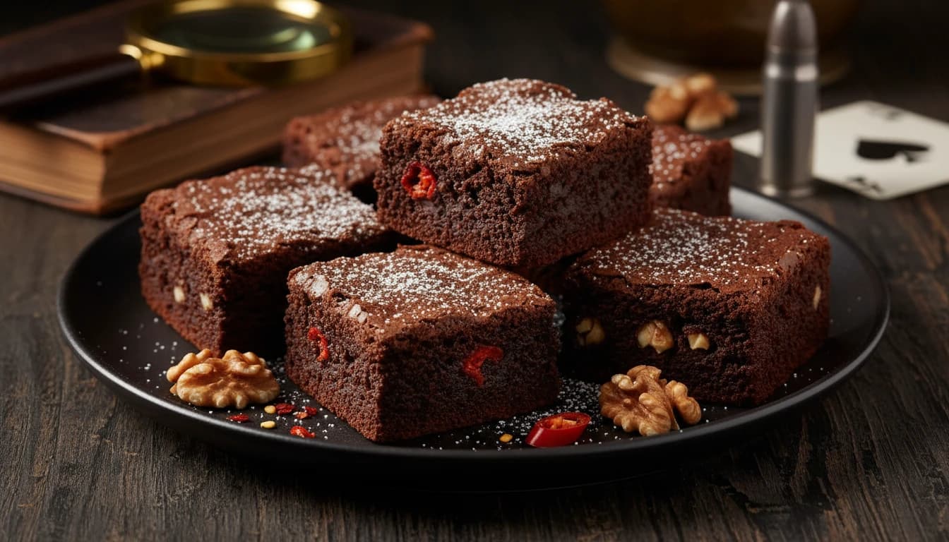 Saftige dunkle Schokoladen-Brownies in Stücke geschnitten