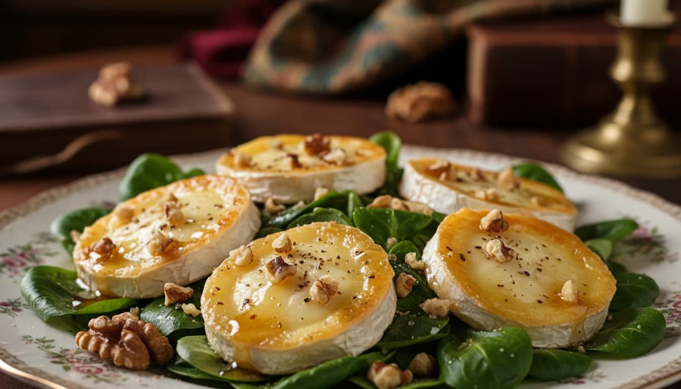 Lauwarmer Ziegenkäse auf frischem Feldsalat mit Walnüssen und Honig