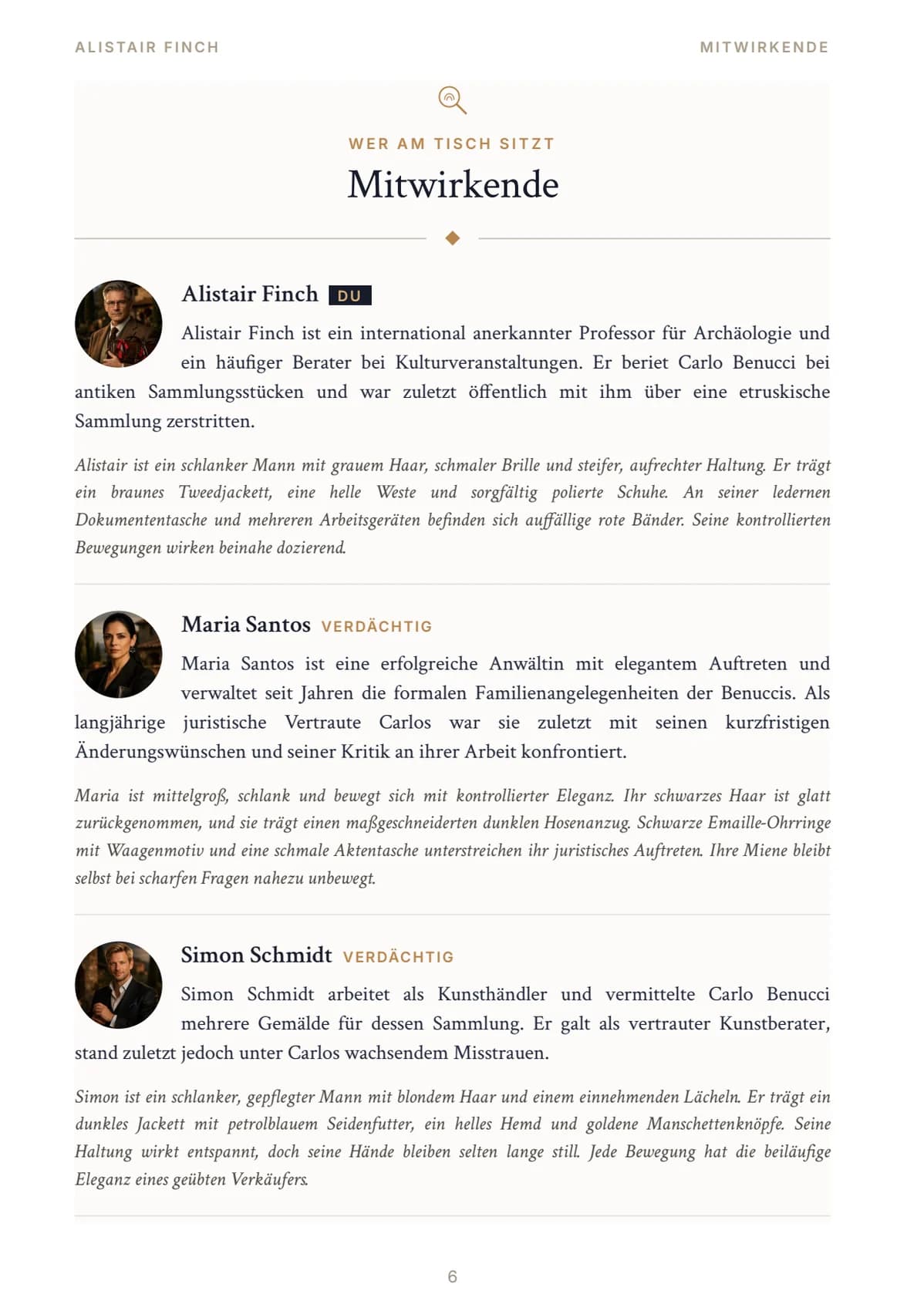 Rollenheft: Mitwirkende mit Charakterportraits
