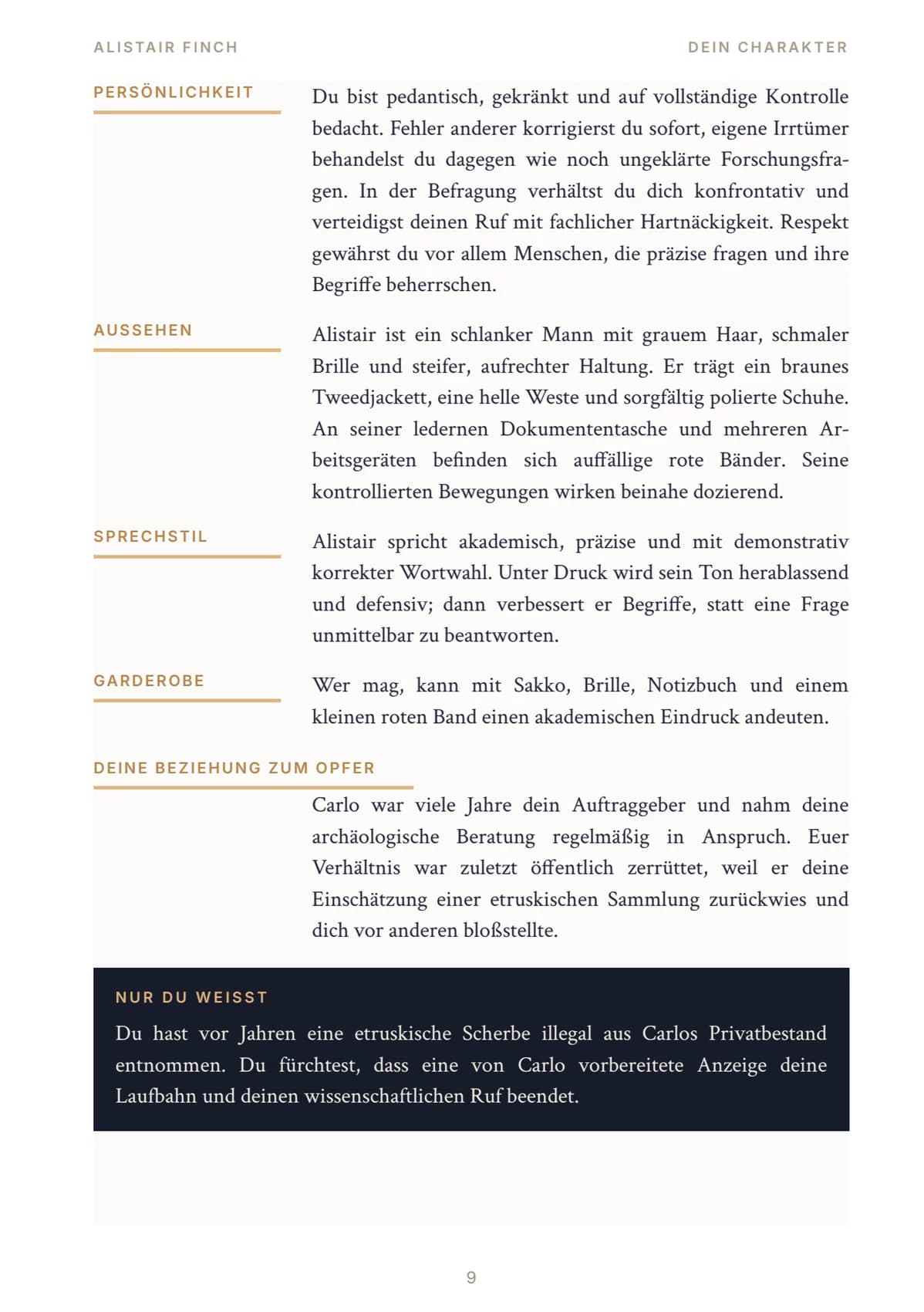 Rollenheft: Charakterprofil, zweiter Teil